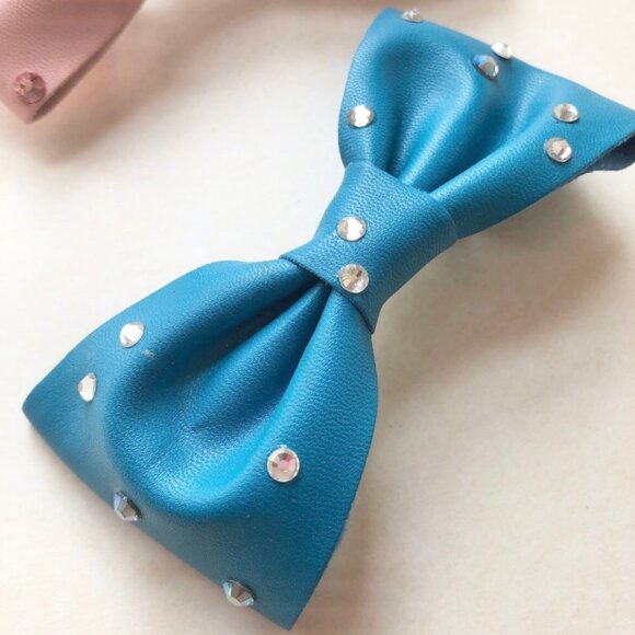 Retro Torture Couture Faux Leather Hair Bows Clips Pink Baby Blue Set of 2 - Picture 4 of 6